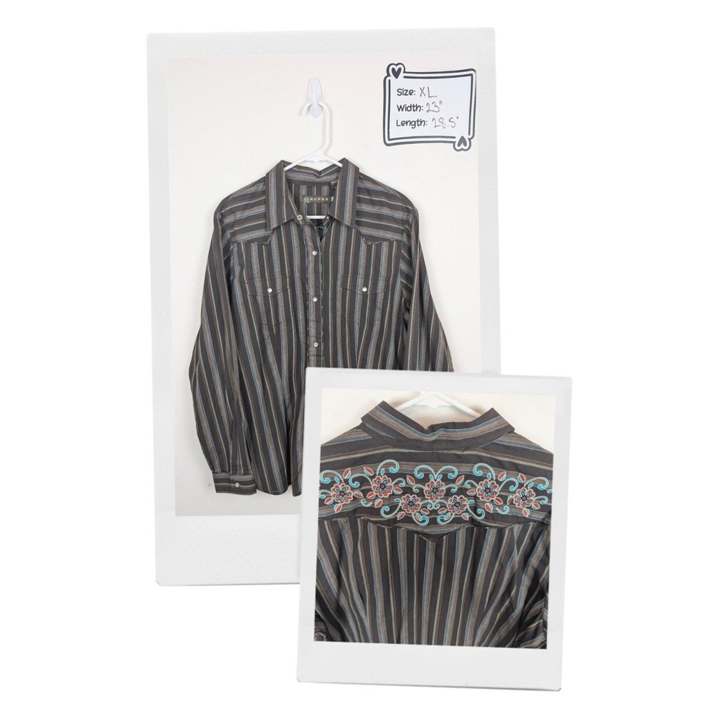 Roper Women’s Embroidered Western Pearl Snap Cowgirl Shirt Size XL Brown Stripe
